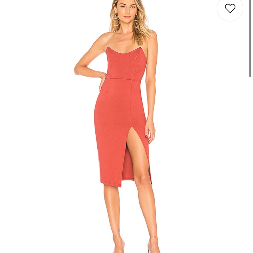 Strapless High Slit Midi Dress in Dusty Rose